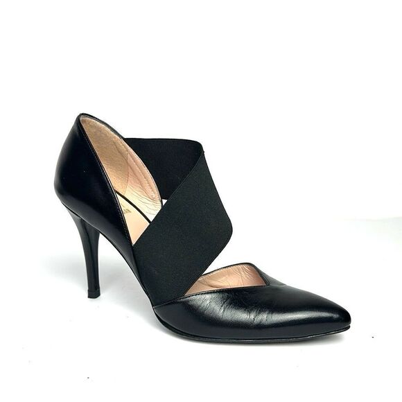 Stuart Weitzman Black Leather D'Orsay Pumps Heels Grosgrain Cross Strap US 5 - Picture 2 of 13